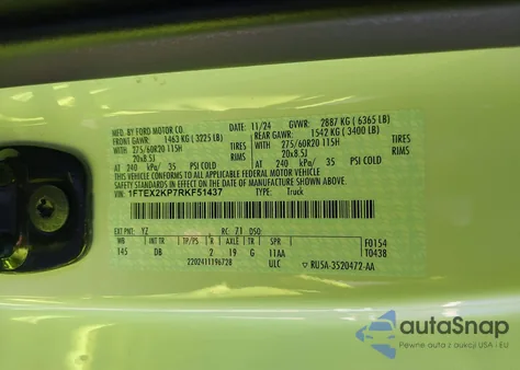 2024 Ford F-150 Stx z USA, uszkodzony, nr VIN 1FTEX2KP7RKF51437